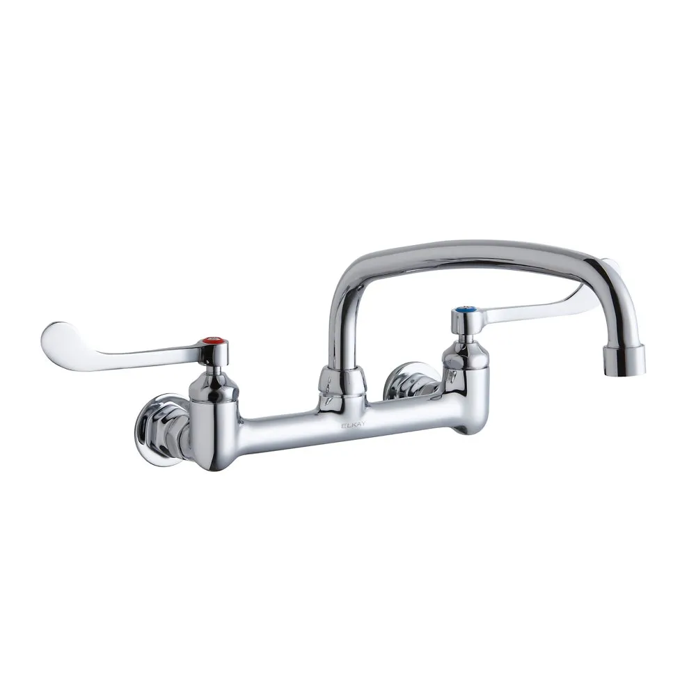 Wall Mount Faucet With 12 Inch Arc Tube Spout, 6 Inch Wristblade Handle 1/2 Inch Offset Inlet