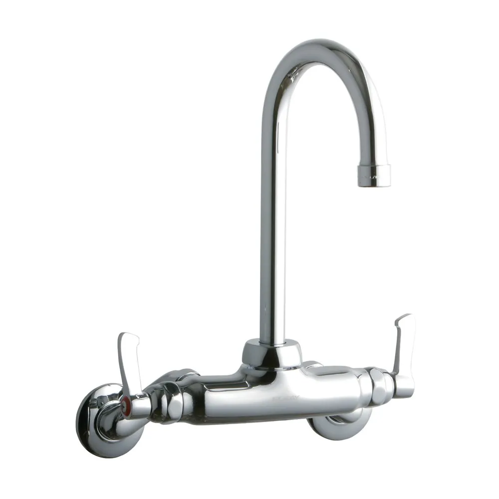 Wall Mount Faucet With 5 Inch Gooseneck Spout 2 Inch Lever Handle 2 Inch Inlet Chrome