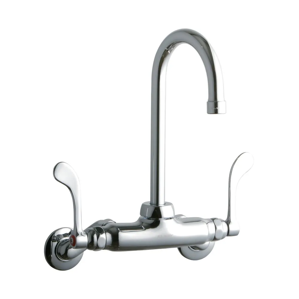 Wall Mount Faucet With 5 Inch Gooseneck Spout4 Inch Wristblade Handle 2 Inch Inlet