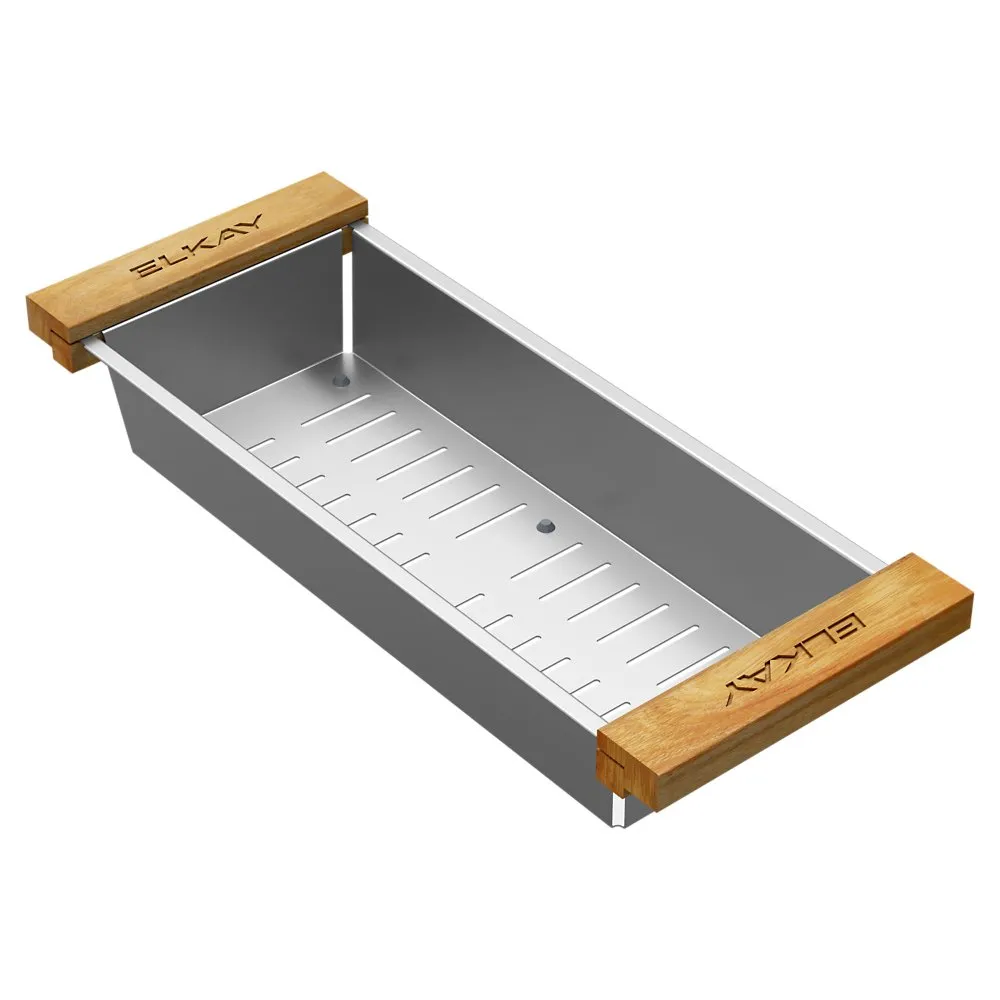 Colander With Wood Handle, 16-7/8 X 6-3/4 X 3-1/8 Inch Size, Stainless Steel