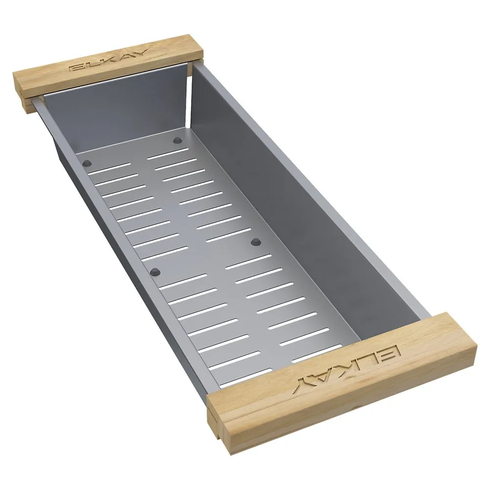 Colander With Wood Handle, Stainless Steel, 6-3/4 X 18-1/4 X 3-1/8 Inch Size