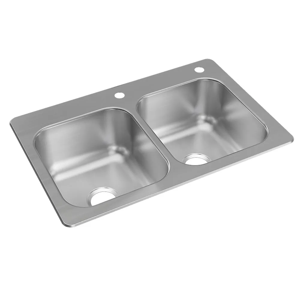 Stainless Steel 33" x 22" x 9" 2FRM-Hole Double Bowl Dual Mount Kitchen Sink