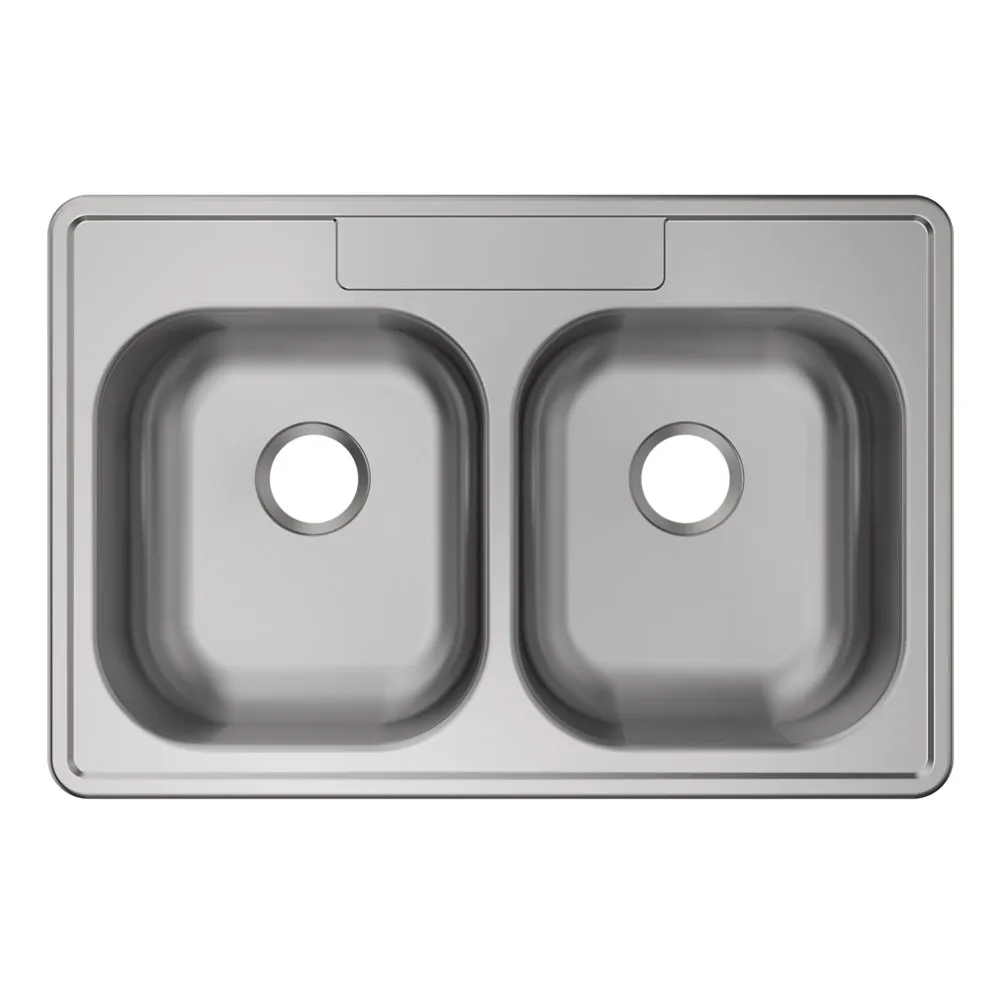 Stainless Steel Sink 33 x 22 x 5-3/8 Inch Drop-in Double Bowl 22 Gauge 4-Hole