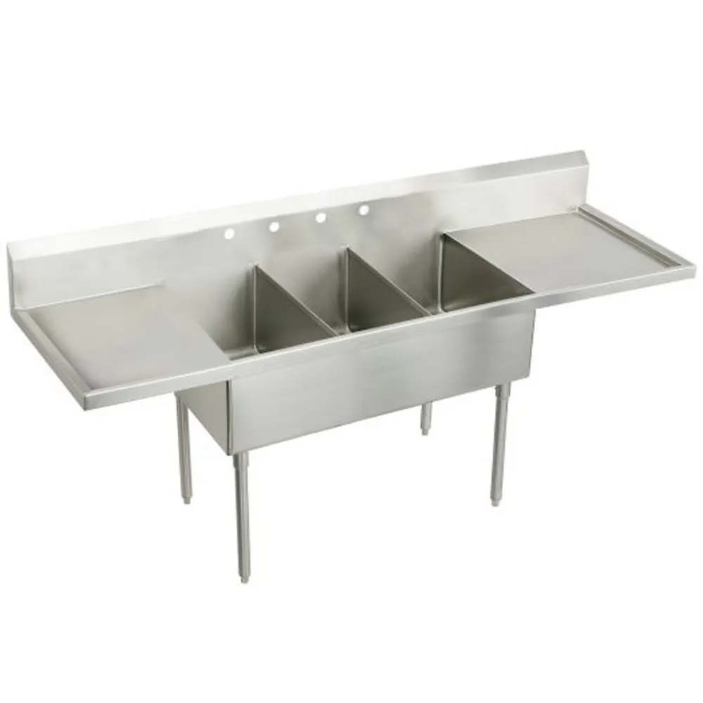 Stainless Steel 108 x 27-1/2 x 14 Inch Floor Mount Triple Compartment Scullery Sink