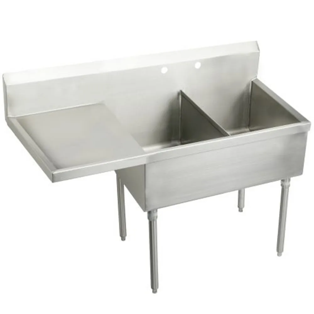 Stainless Steel 61-1/2 x 27-1/2 x 14 Inch Floor Mount Double Compartment Scullery Sink