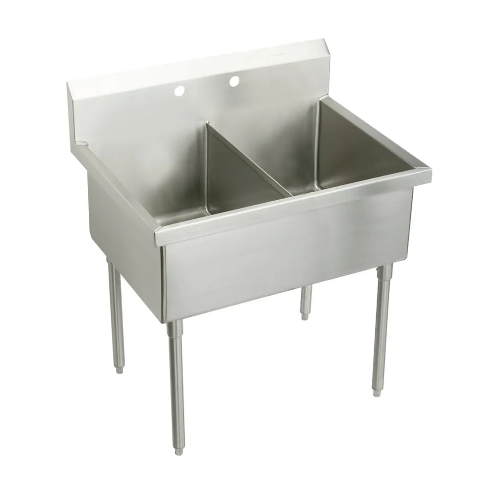 Stainless Steel 57 x 27-1/2 x 14 Inch Floor Mount Double Compartment Scullery Sink