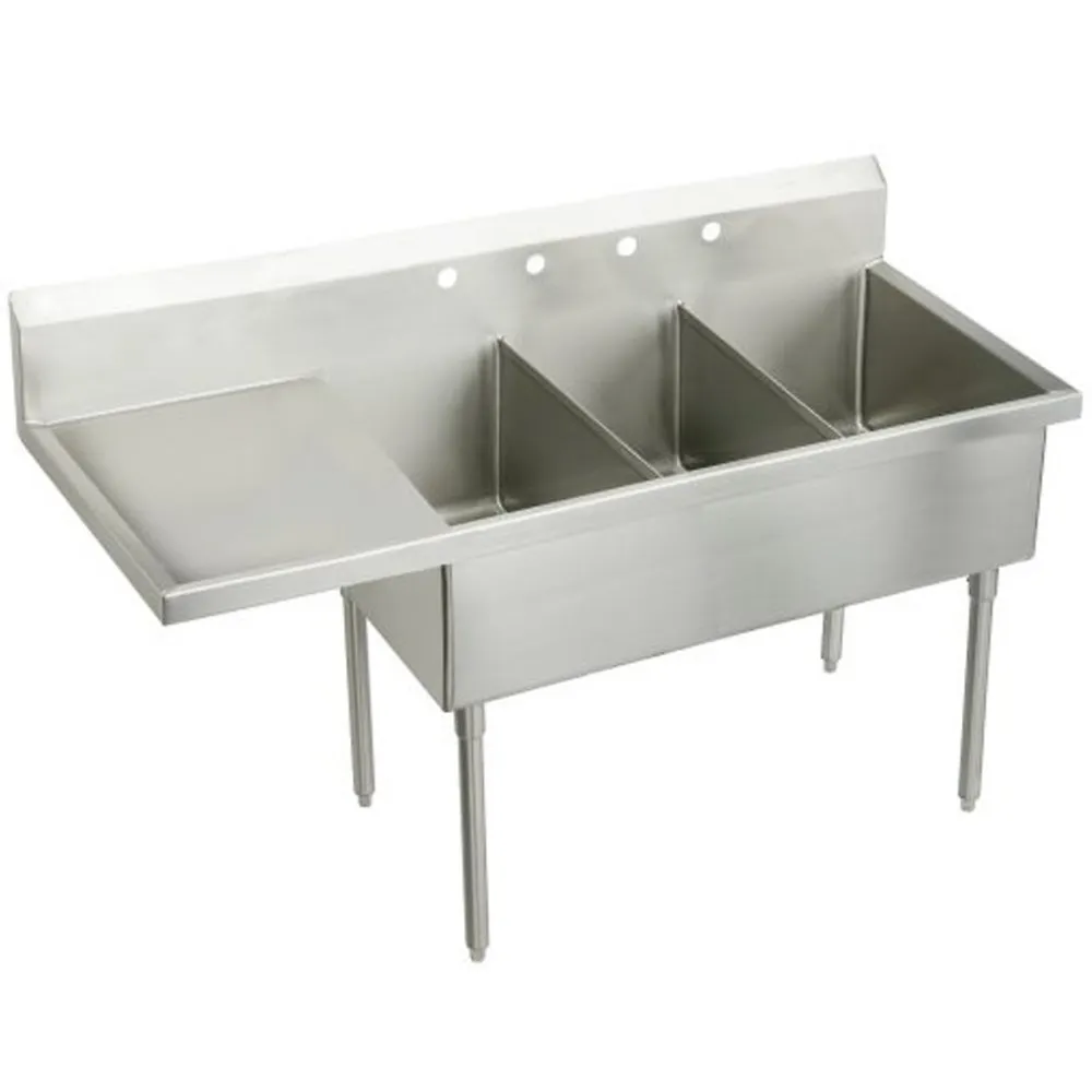 Stainless Steel 70-1/2 x 27-1/2 x 14 Inch Floor Mount Triple Compartment Scullery Sink