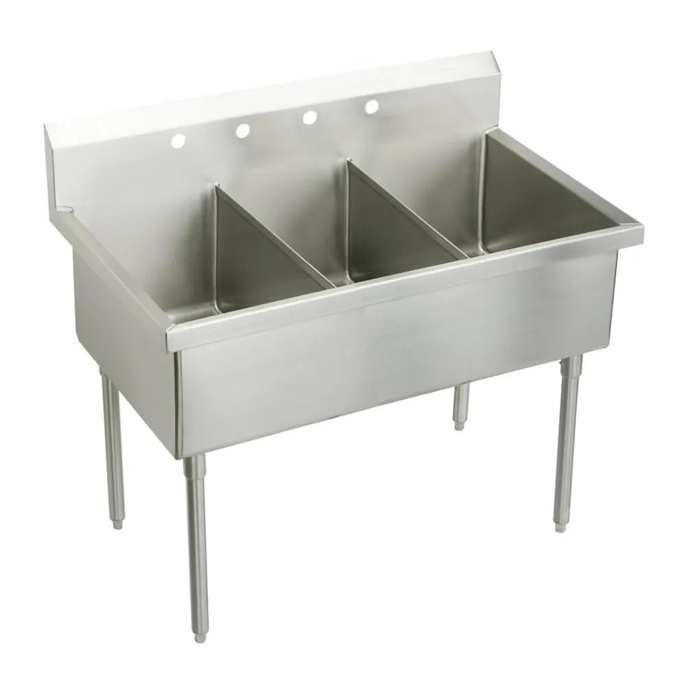 Stainless Steel 57 x 27-1/2 x 14 Inch Floor Mount Triple Compartment Scullery Sink