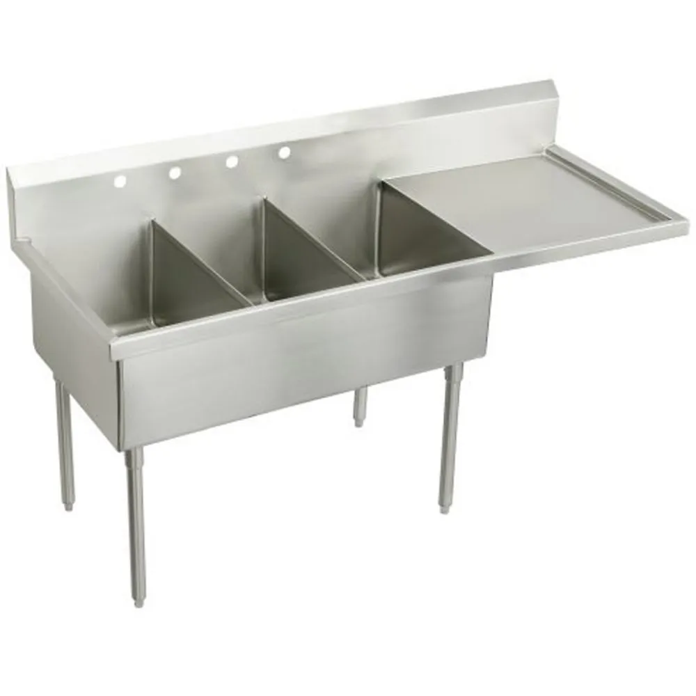 Stainless Steel 79-1/2 x 27-1/2 x 14 Inch Floor Mount Triple Compartment Scullery Sink