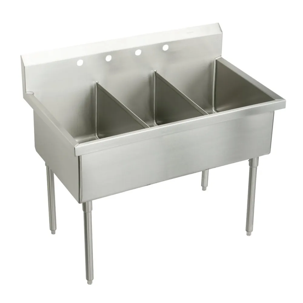 Stainless Steel 63 x 27-1/2 x 14 Inch Floor Mount Triple Compartment 4-Hole Scullery Sink
