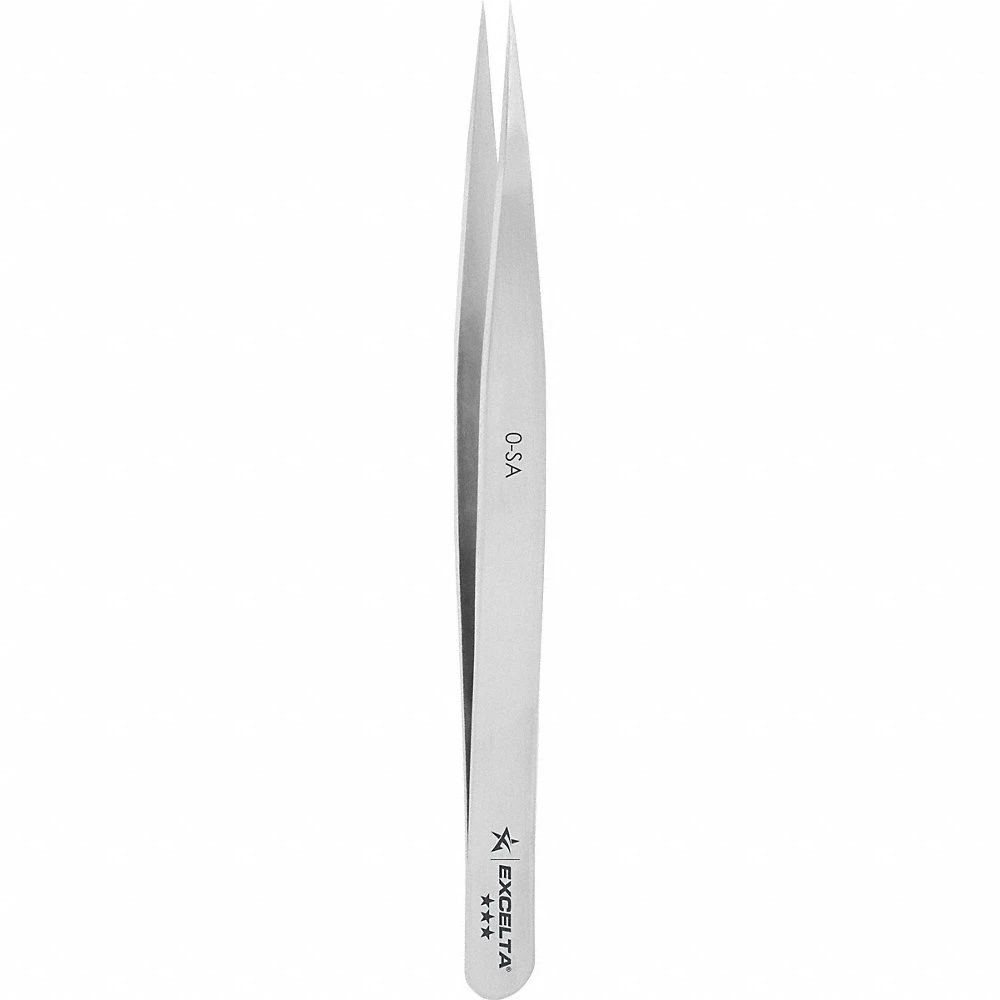 Tweezers, 4 3/4 Inch Length, Stainless Steel, Point, Straight Tip, 0.004 Inch Tip Thick