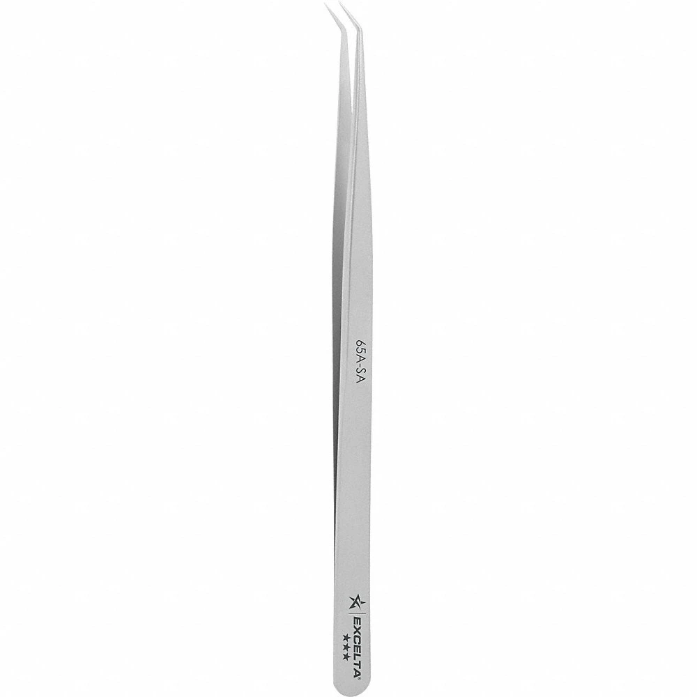 Tweezers, 5 1/2 Inch Length, Stainless Steel, Point, Bent Tip, 0.005 Inch Tip Thick