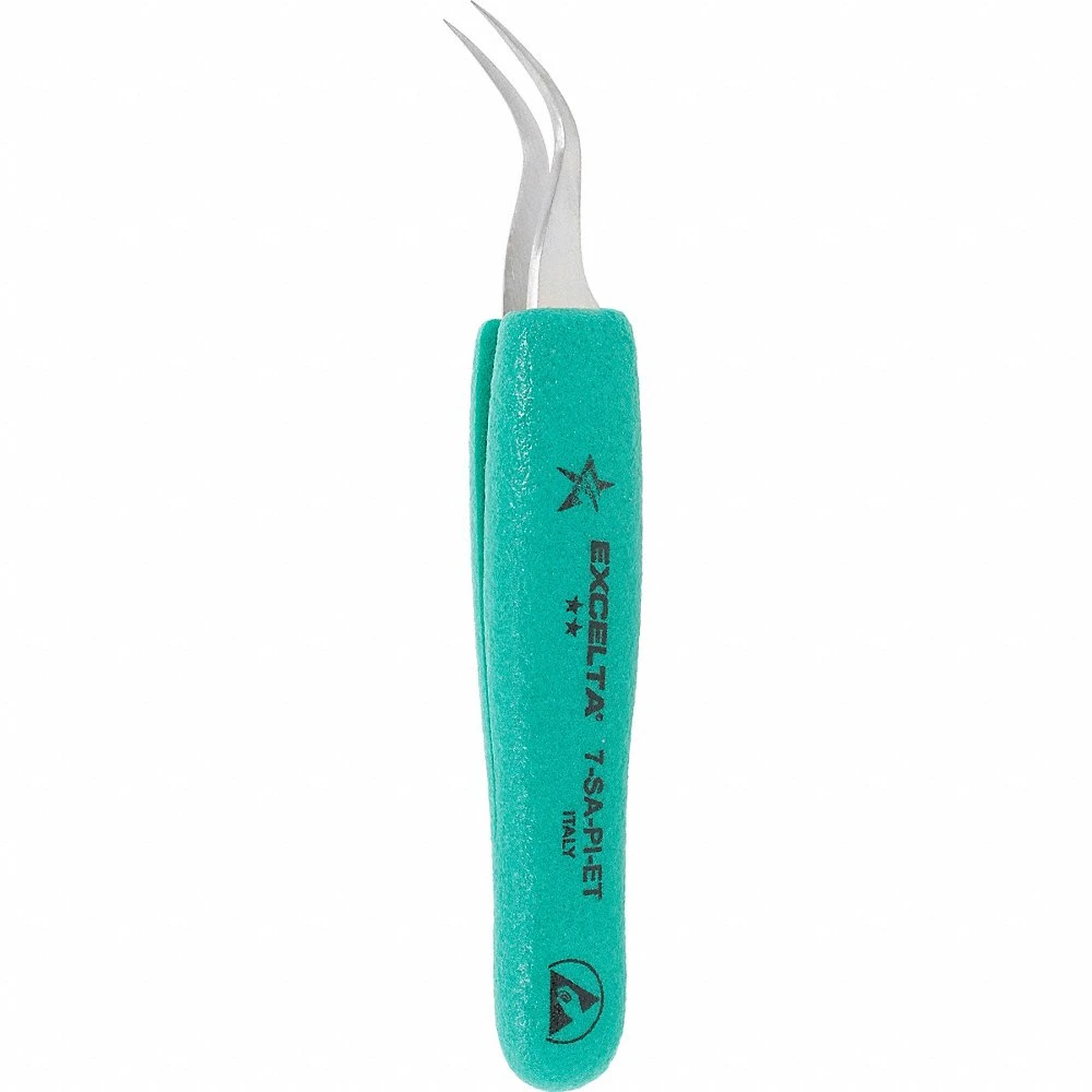 Tweezers, 5 Inch Length, Stainless Steel, Point, Curved Tip