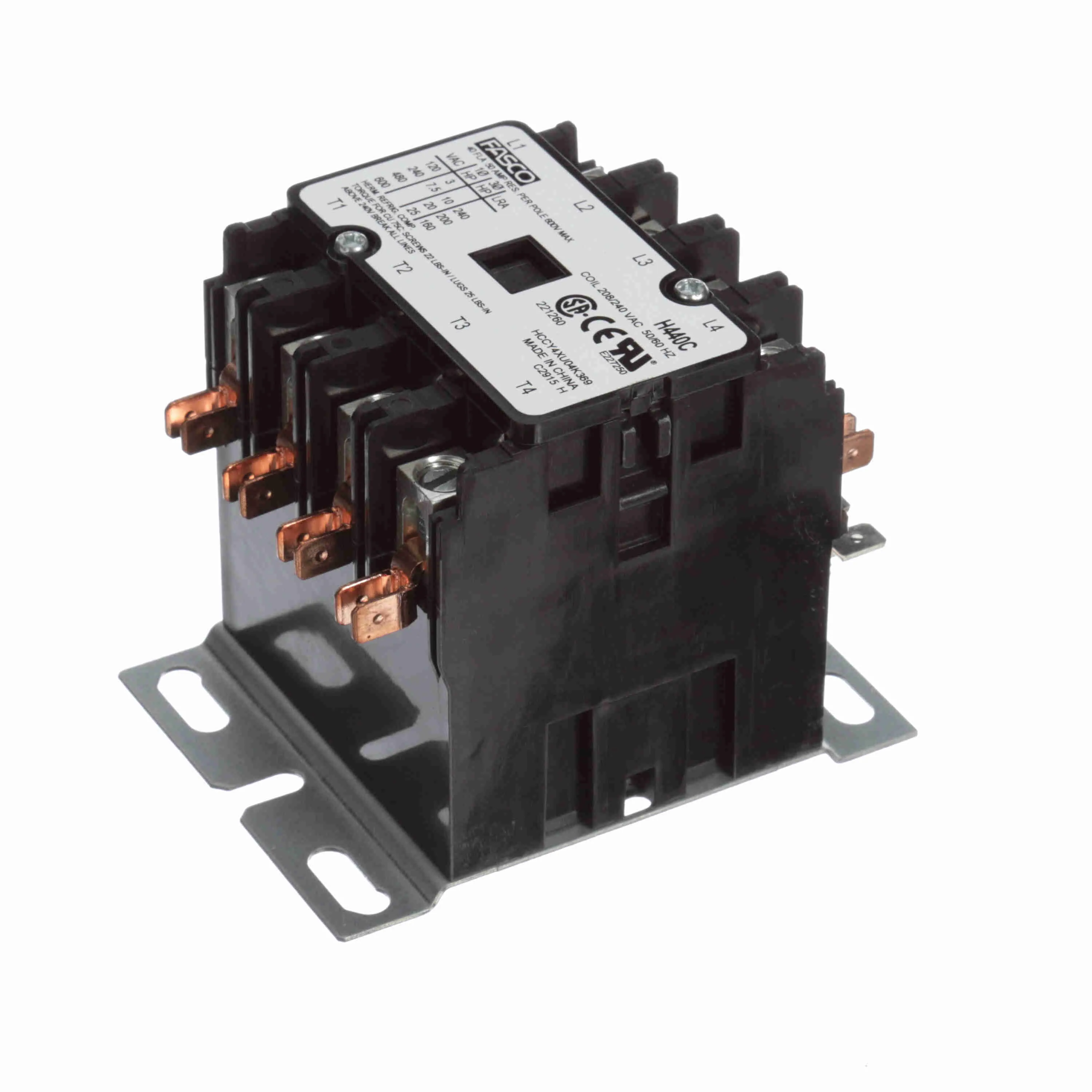 Contactor, 4 Pole, 40 A, 208/240 V
