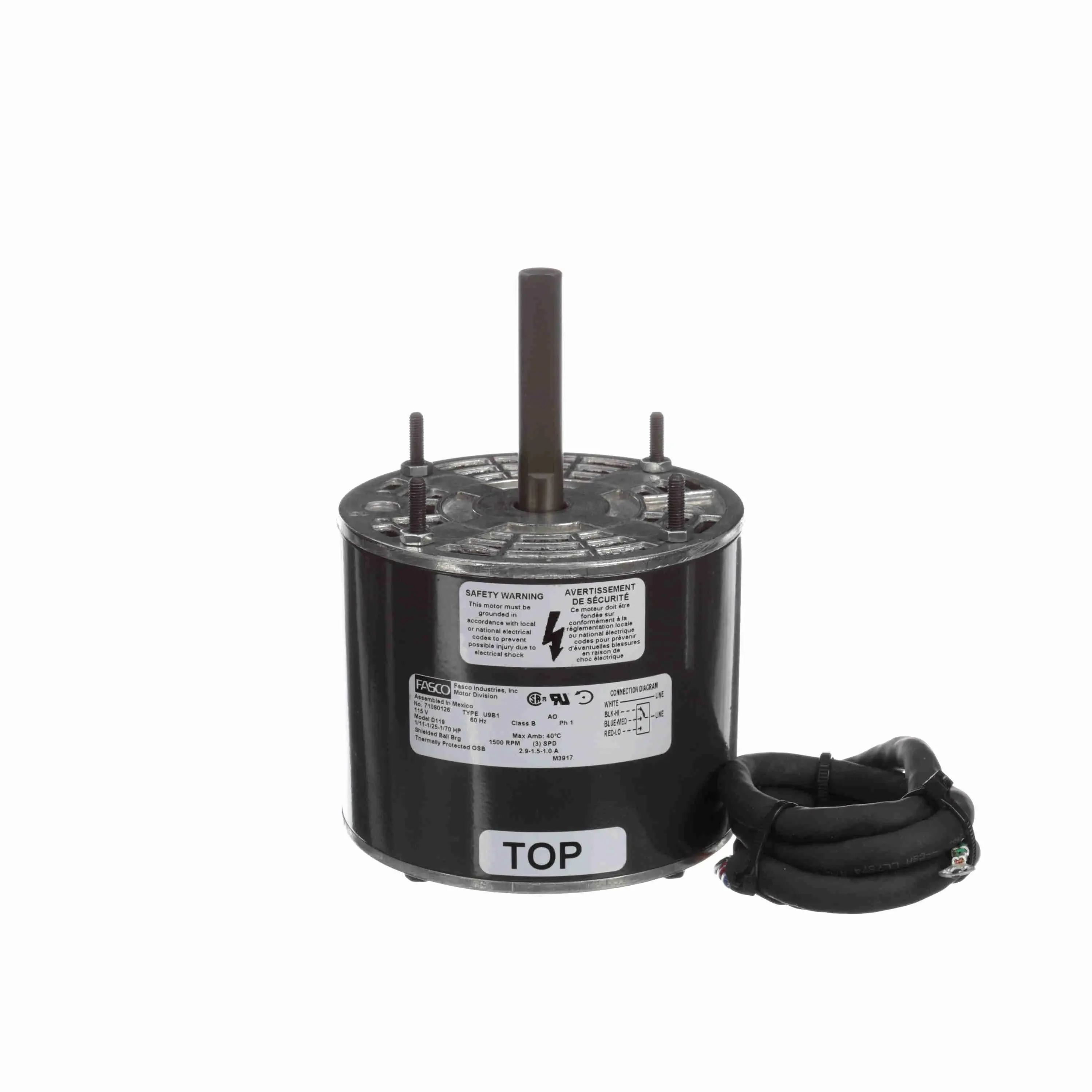 FASCO D119 Condenser Fan Motor, 1/11 1/25 And 1/70 HP, 1500 RPM, 115V AC | CH9XBR 48GN77