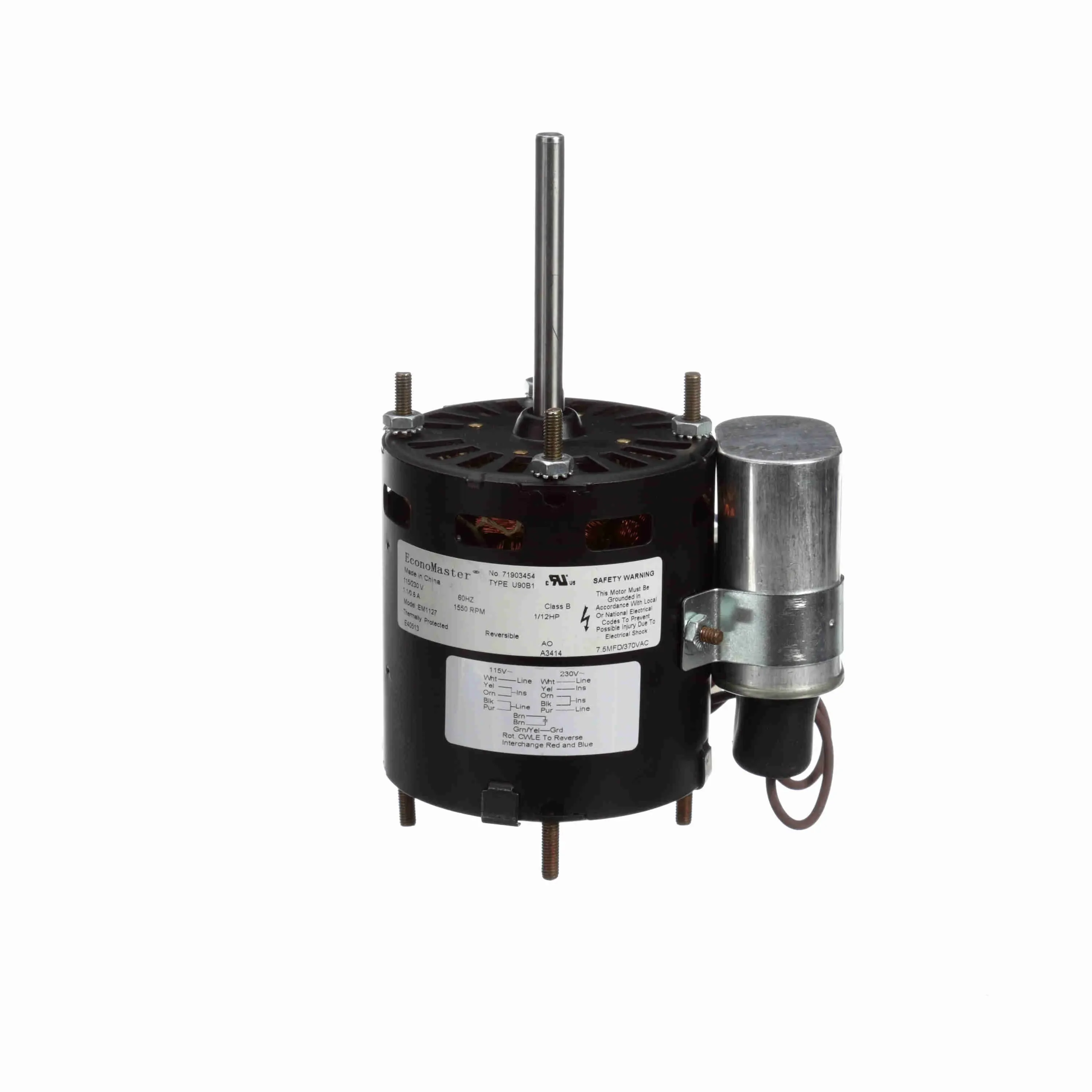 Refrigeration Motor, 1/12 HP, 1 Phase, 60 Hz, 115/230 V, 1550 RPM, 1 Speed