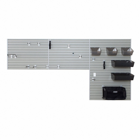 Slatwall-sett, 12 fot x 3/4 x 72 tommer, 12 paneler, nylon/polypropylen/pvc/stål