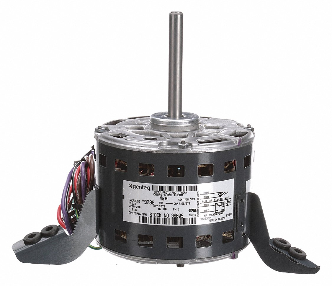 Replacement Motor, 1/3 HP, 1 Phase, 60 Hz, 208-230 V, 1075 RPM, 2 Speed, 48 Frame