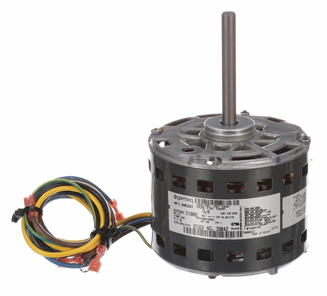 Replacement Motor, 1/3 HP, 1 Phase, 60 Hz, 208-230 V, 950 RPM, 2 Speed, 48 Frame