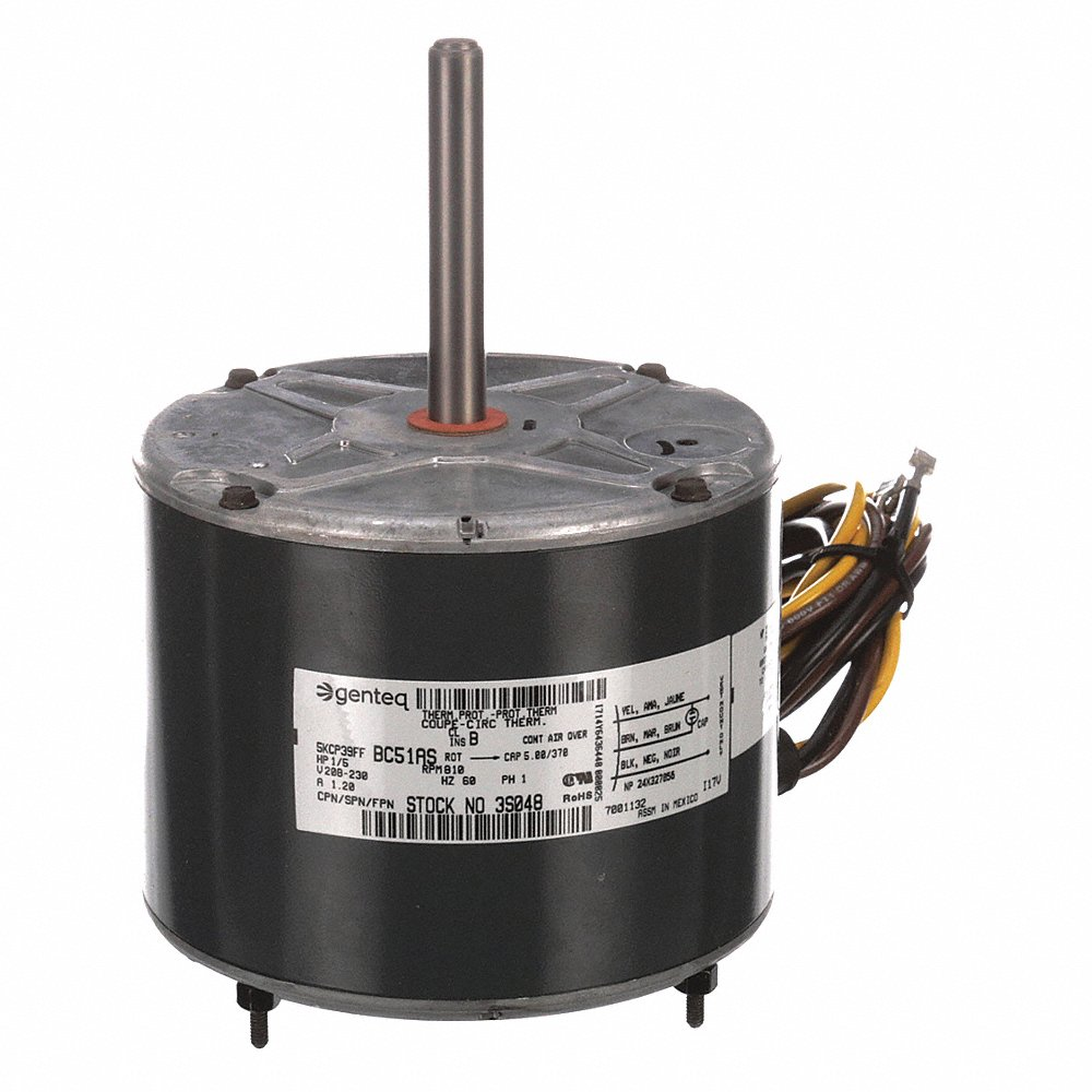 Replacement Motor, 1/5 HP, 1 Phase, 60 Hz, 208-230 V, 810 RPM, 1 Speed, 48 Frame