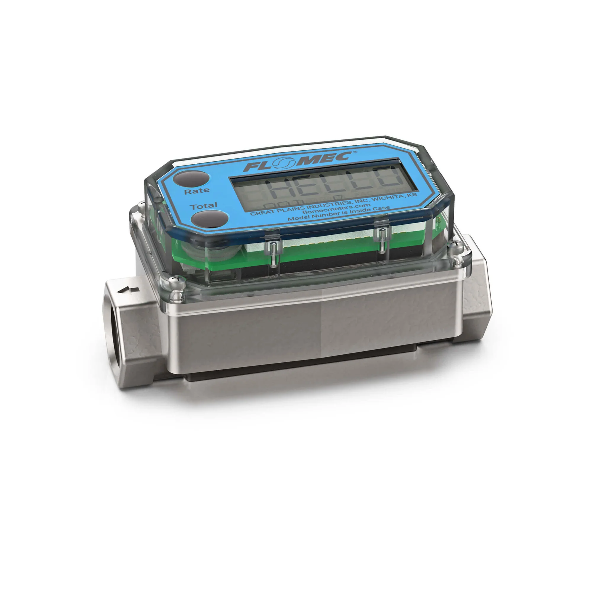 Turbine Flow Meter, 1-10 GPM, Battery Powered Display, 300 PSI, 1/2 Inch NPT Connection