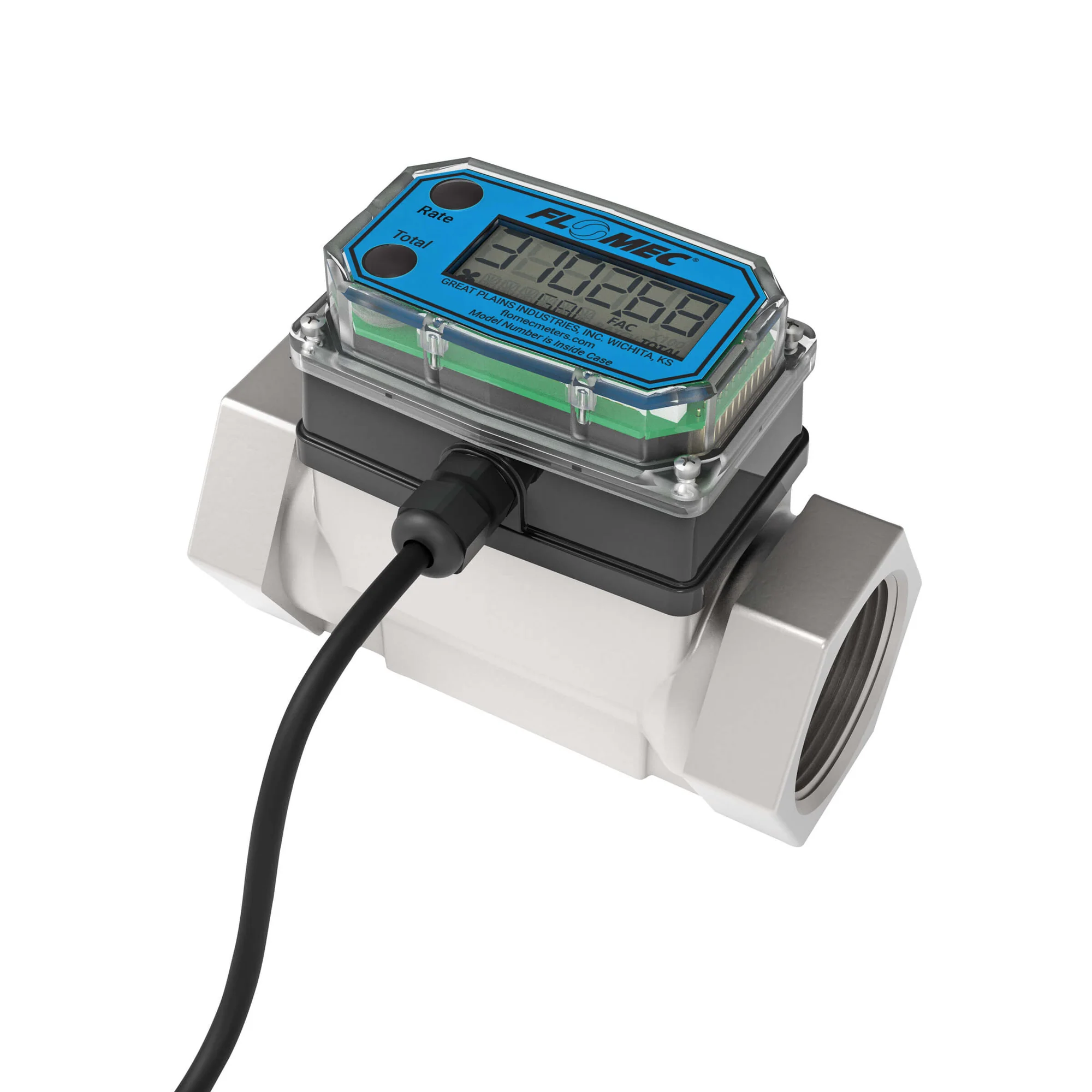 Turbine Flow Meter, 10-100 GPM, Local Display, 1500 PSI, 1-1/2 Inch NPT Connection