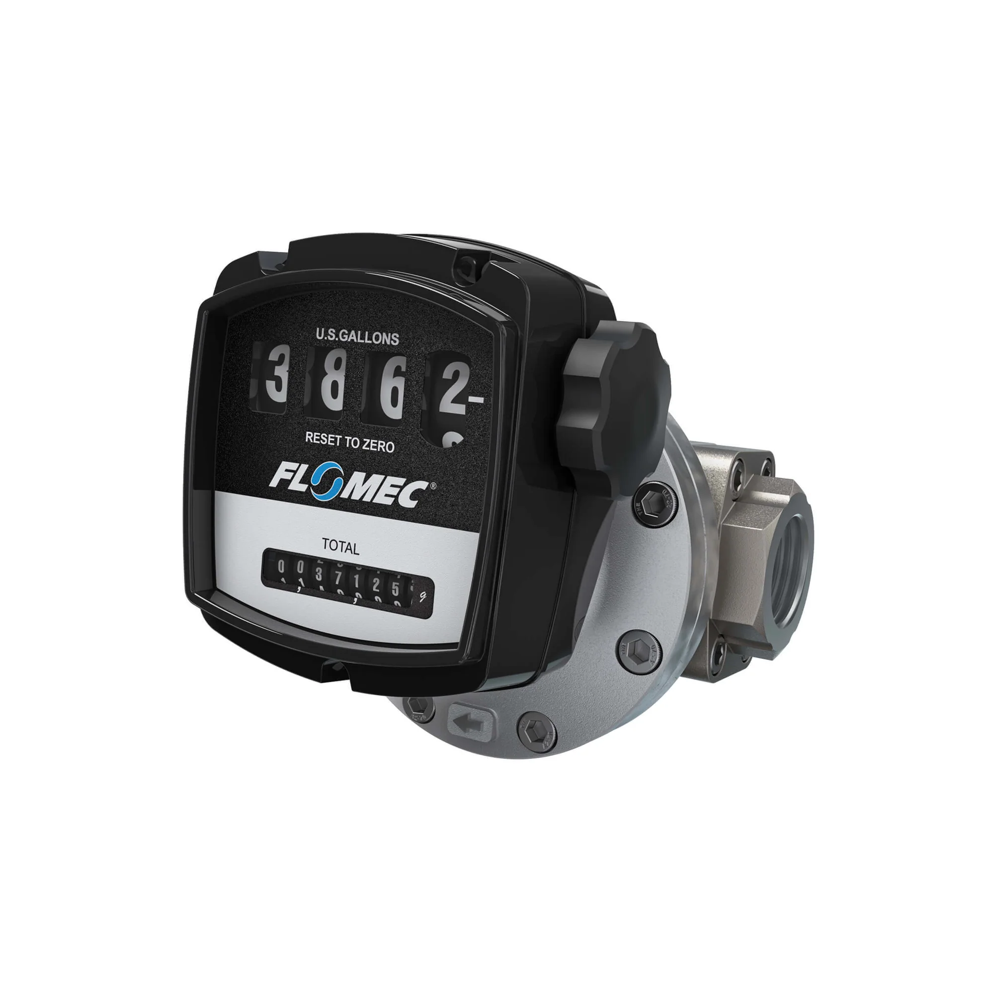 Oval Gear Flow Meter, Aluminum Body, 4-66 GPM, Mechanical Display, 435 PSI