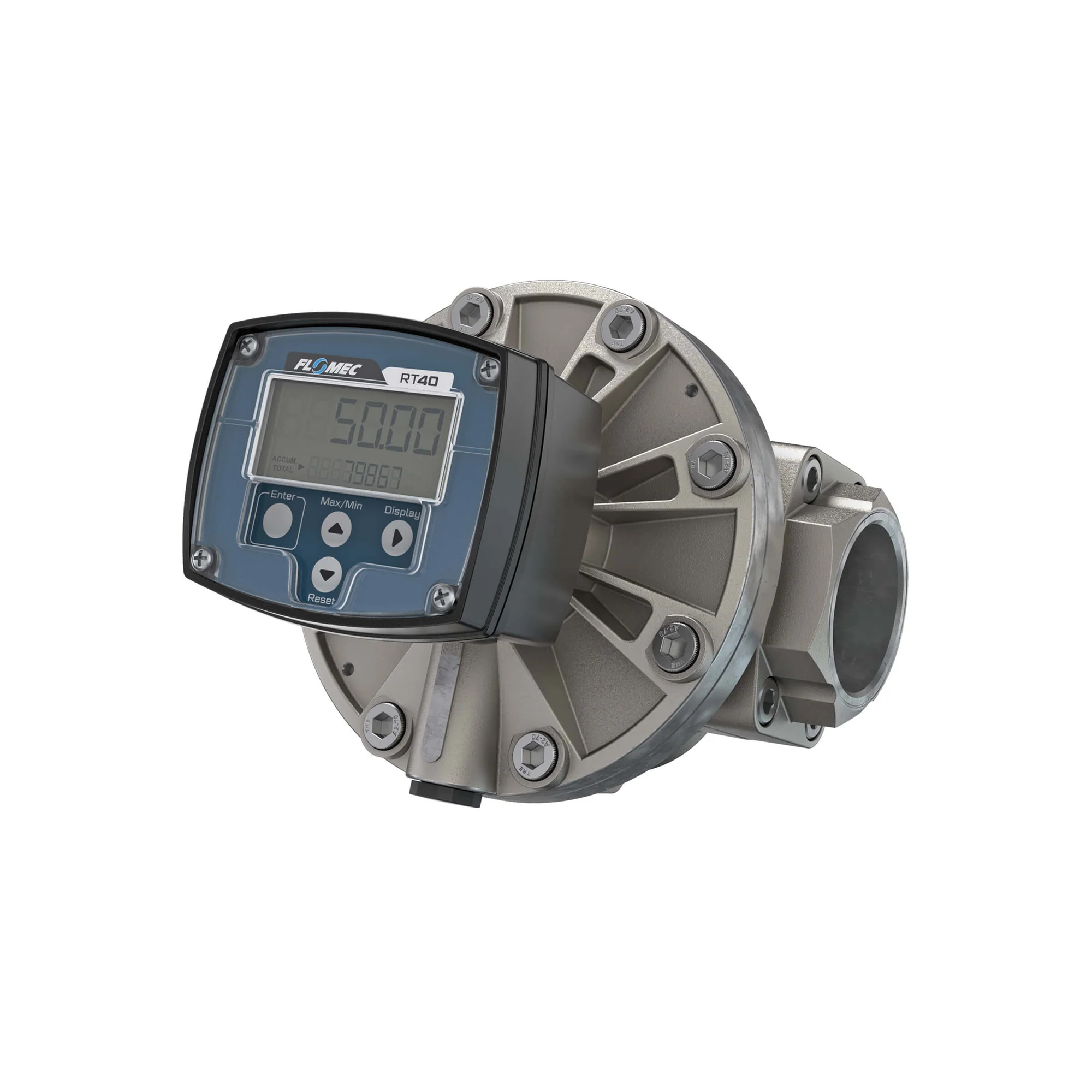 Oval Gear Flow Meter, SS Body, 8-130 GPM, Local Display, 550 PSI