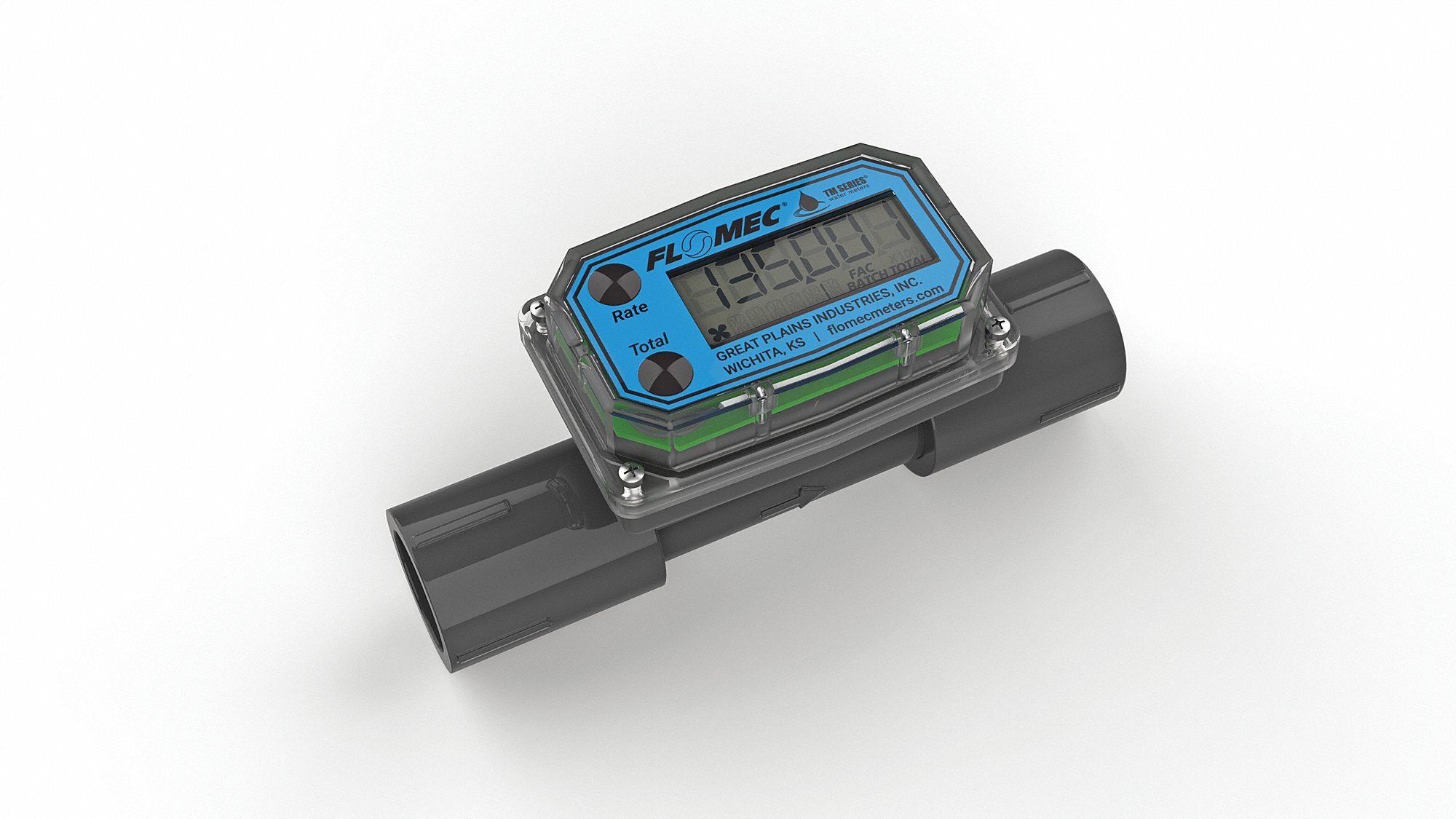 Turbine Flow Meter, 1-10 GPM, Battery Powered Display, 225 PSI, 1/2 Inch NPT Connection