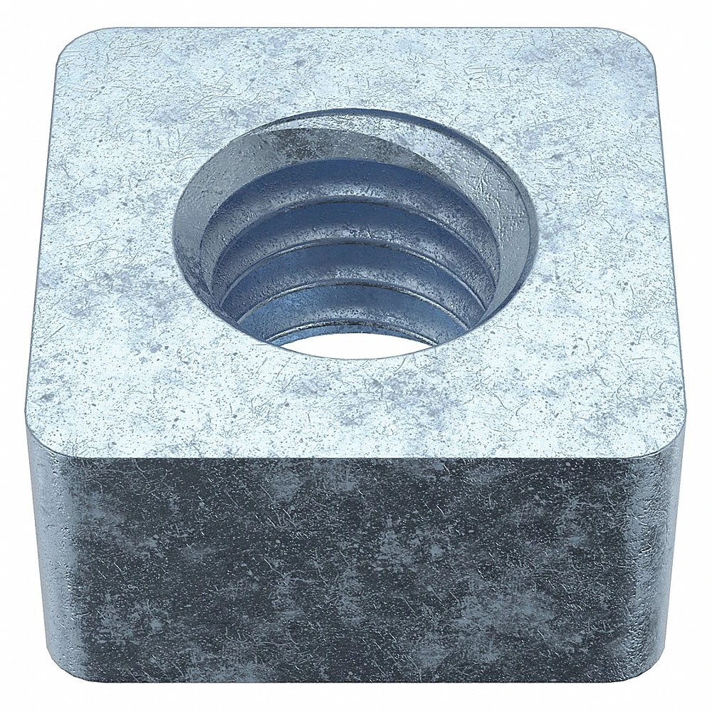 Square Nut, 7/16 In - 14 Thread Size, Zn Plated, 25/64 In Square Ht., 3/4 In Square Wd., 100PK