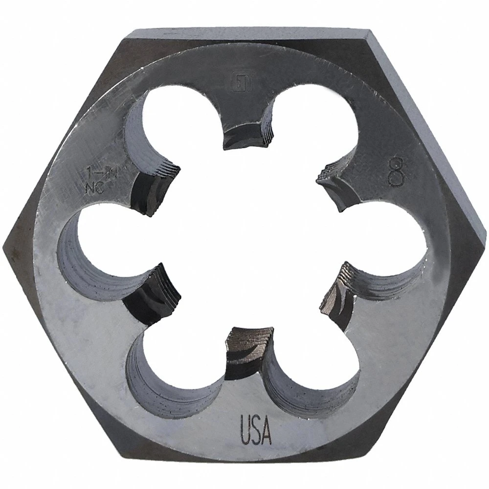 Carbon Hex Die, Solid, Carbon Steel, Right Hand, #4-48 Thread Size, Bright