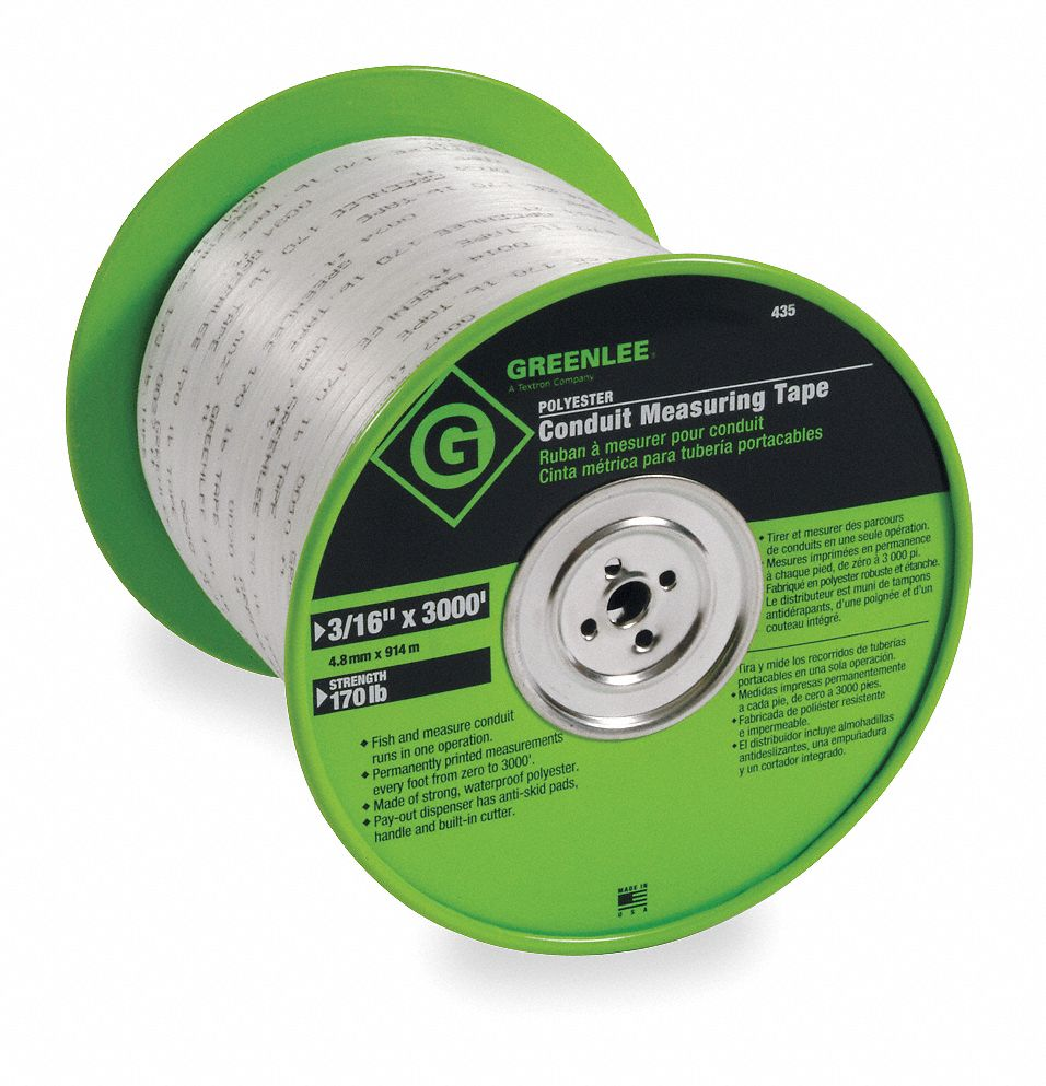GREENLEE 435 Conduit Measuring Tape, 3000 Ft. Length, 3/16 Inch Width, 170 lbs. Tensile Strength | AD6RVU 4A764