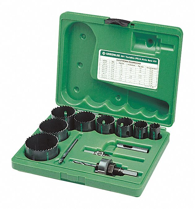 GREENLEE 891 Hole Saw Set, 3/4 To 2-1/2 Inch Conduit Cutter Size, 12 Pieces | AH4VLX 35MH76