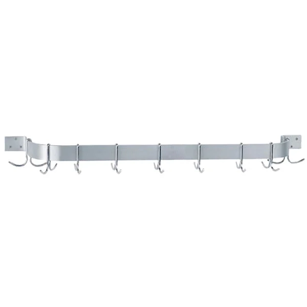 Wall Mounted Single Line Pot Rack with 9 Double Prong Hook, 60 Inch Size, Stainless Steel
