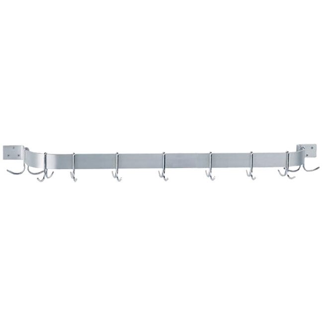 Wall Mounted Single Line Pot Rack with 9 Double Prong Hook, 72 Inch Size, Stainless Steel