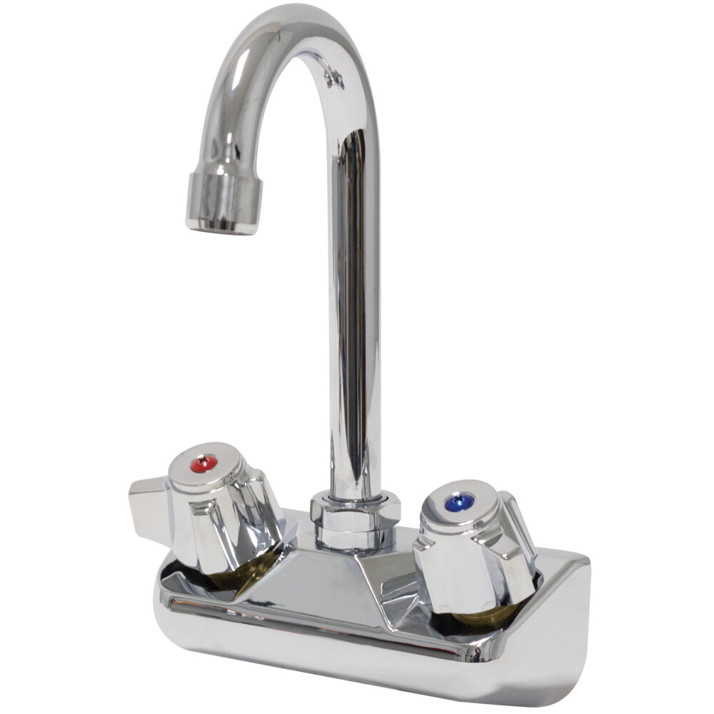Wall Mount Faucet With Canopy Handles, 4 Inch Center, and 3 1/2 Inch Gooseneck Spout