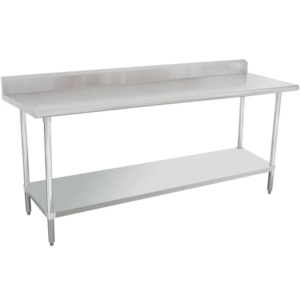 Work Table with Undershelf and Backsplash, 24 X 72 Inch Size, 16 Gauge, Stainless Steel