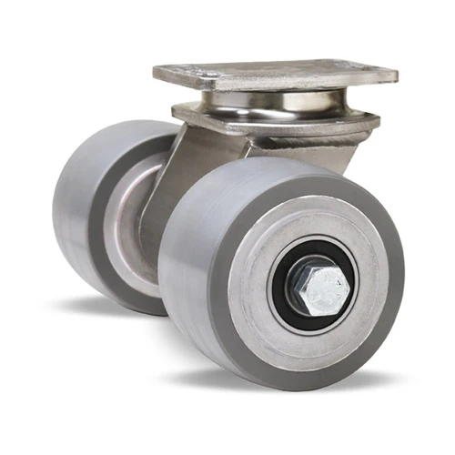 Dual Wheel Swivel Caster, 3 1/2 x 2 Inch, 750 lb at 3 mph, 1/2 Inch Precision Bearing