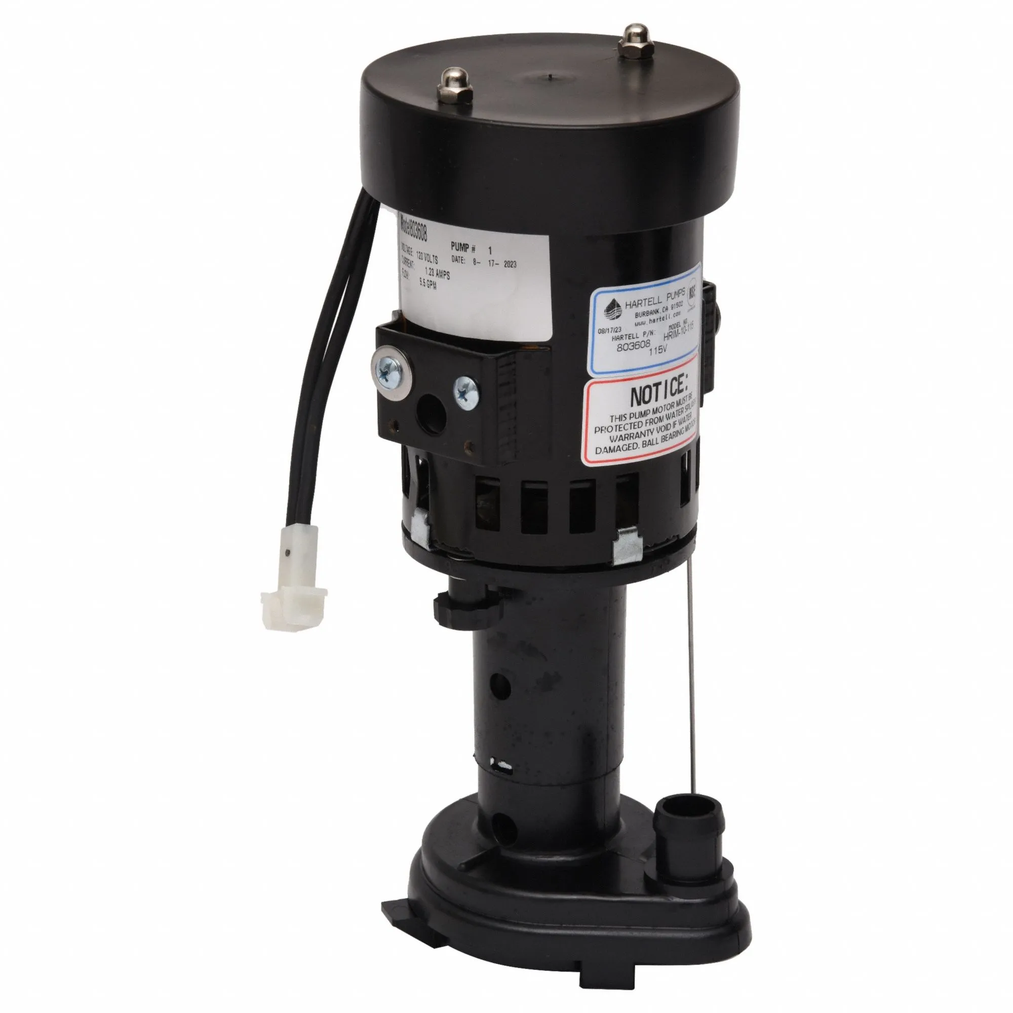 Ice Machine Pump, 11/24 HP, 115 VAC, 1.52 A, 10 ft. Max Lift, 9.5 GPM