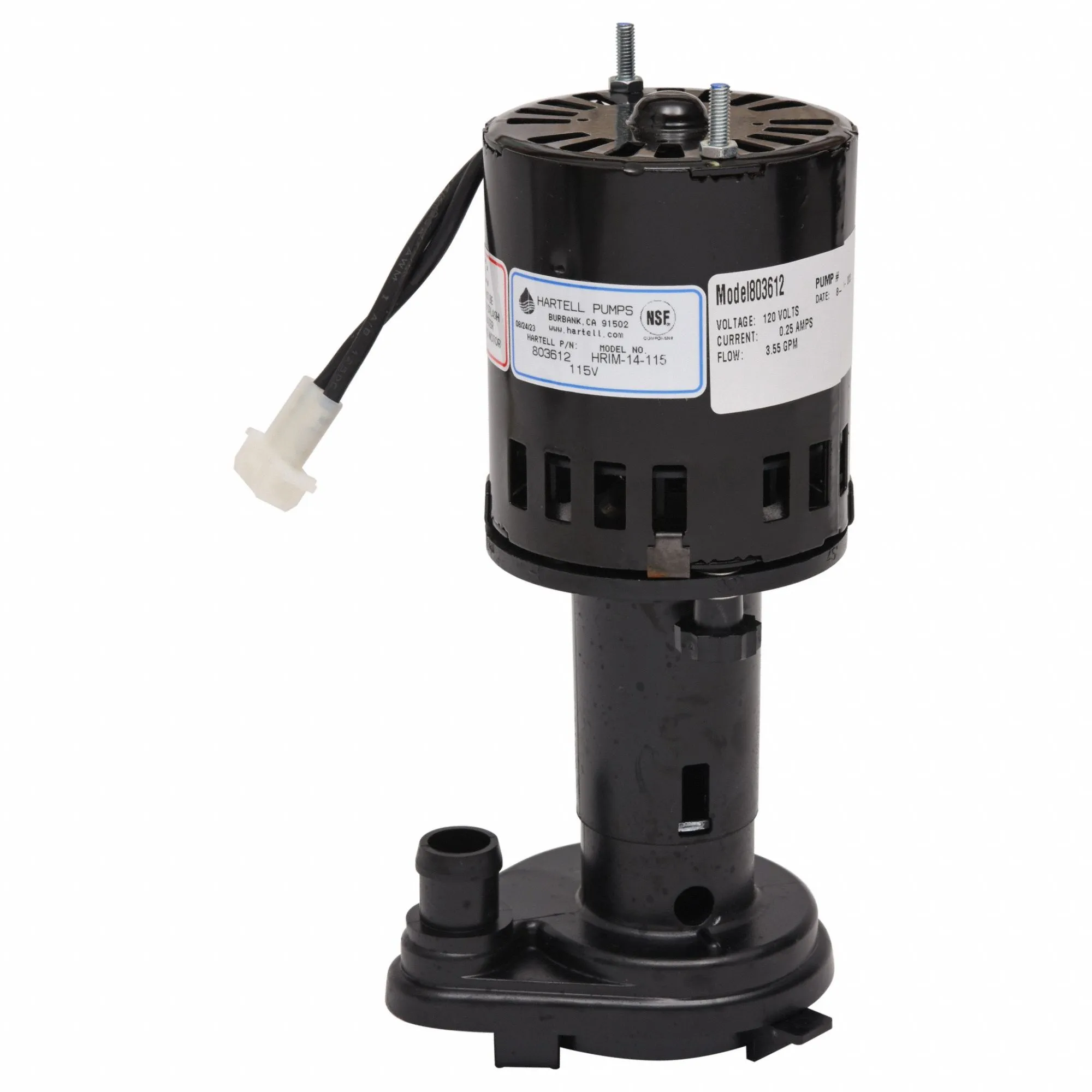 Ice Machine Pump, 1/4 HP, 115 VAC, 0.85 A, 8 ft. Max Lift, 7.6 GPM