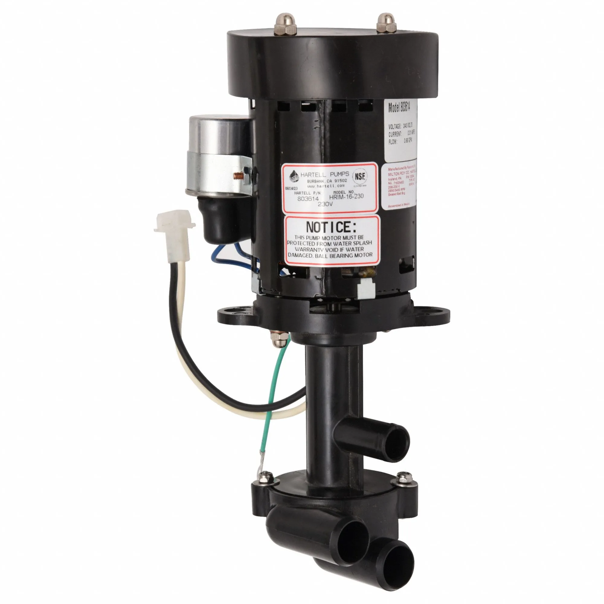 Ice Machine Pump, 1/6 HP, 230 VAC, 0.54 A, 16 ft Max Lift, 14 GPM