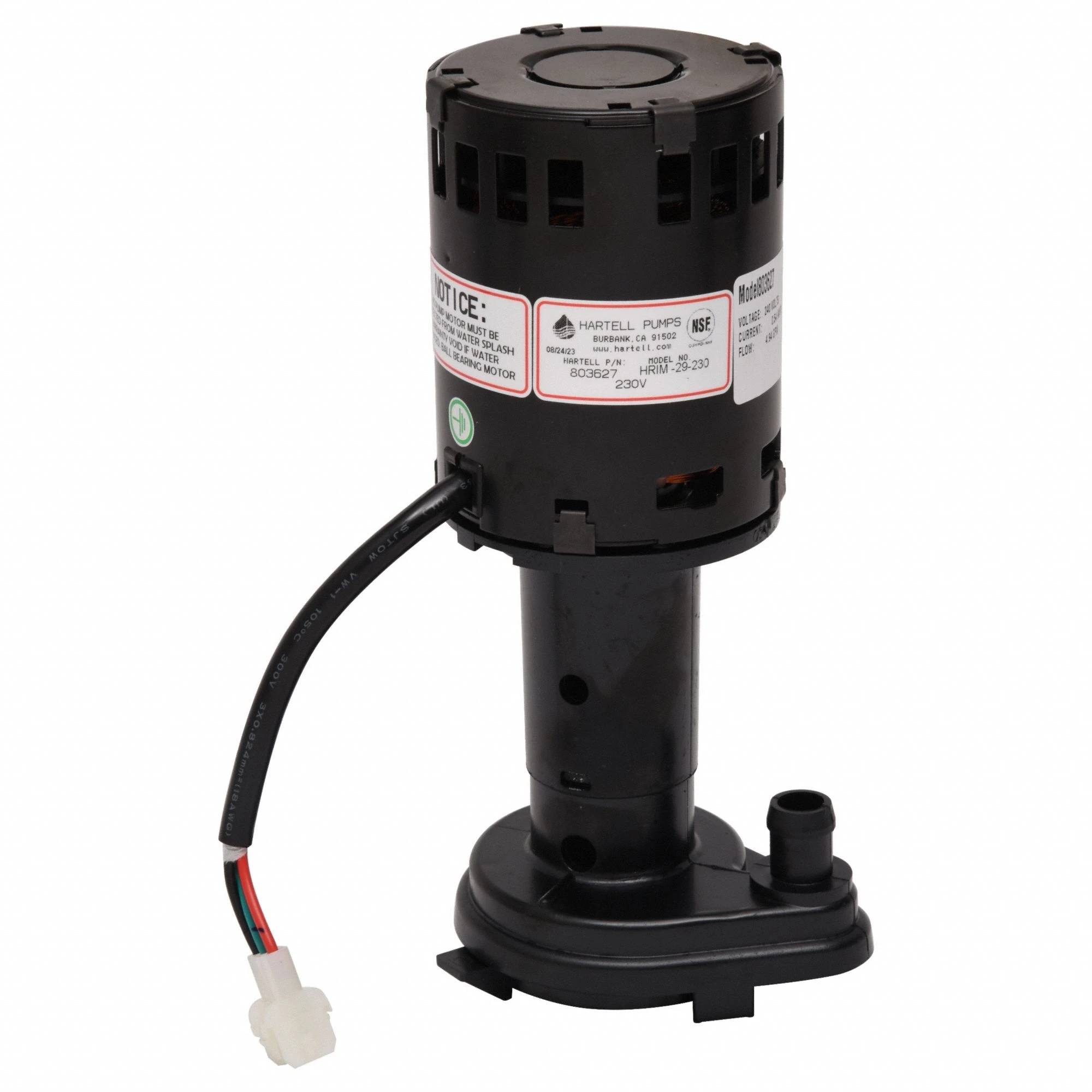 Ice Machine Replacement Pump, 1/6 HP, 230V AC, 0.30 A, 10 ft. Max Lift, 7.8 GPM