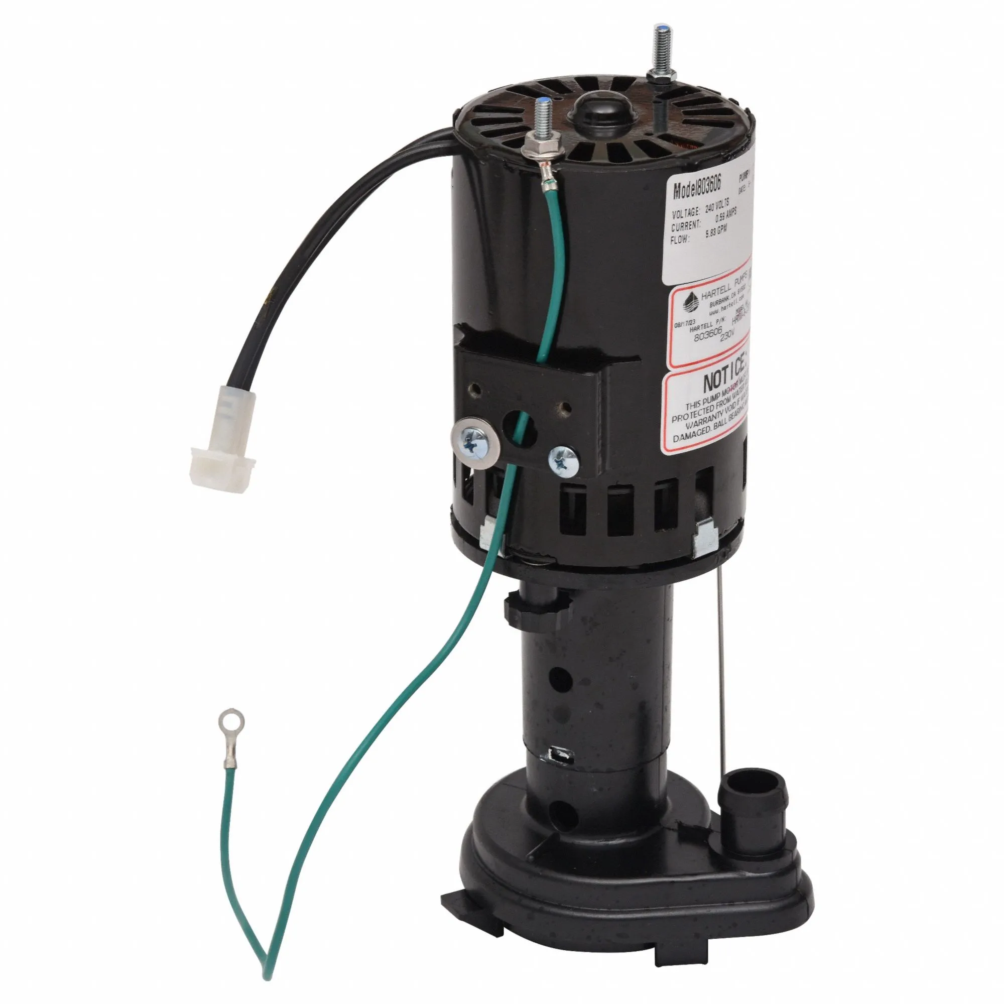 Ice Machine Pump, 1/6 HP, 230 VAC, 0.49 A, 10 ft. Max Lift, 10 GPM