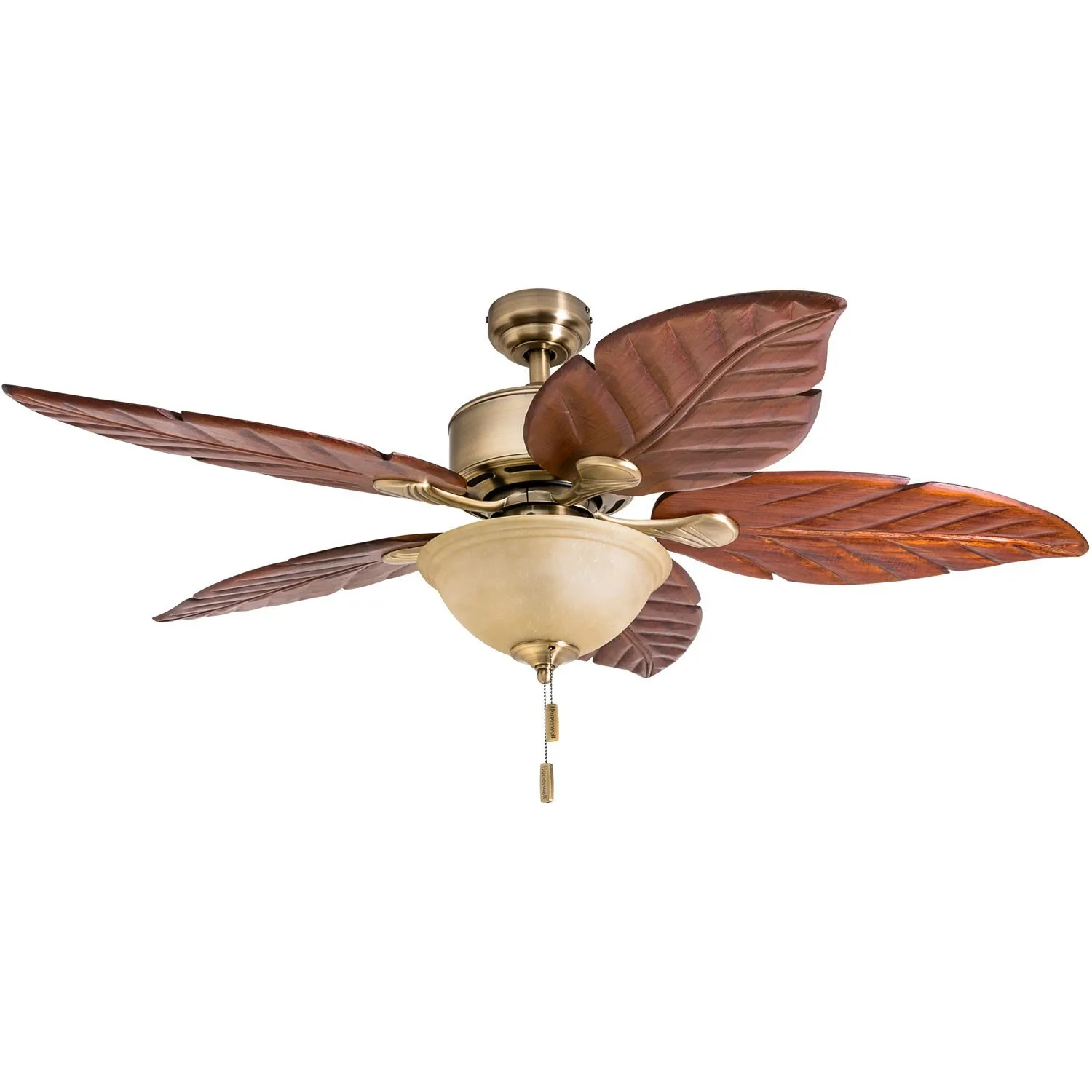 Sabal Palm, 52 Inch Ceiling Fan with Light, Aged Brass