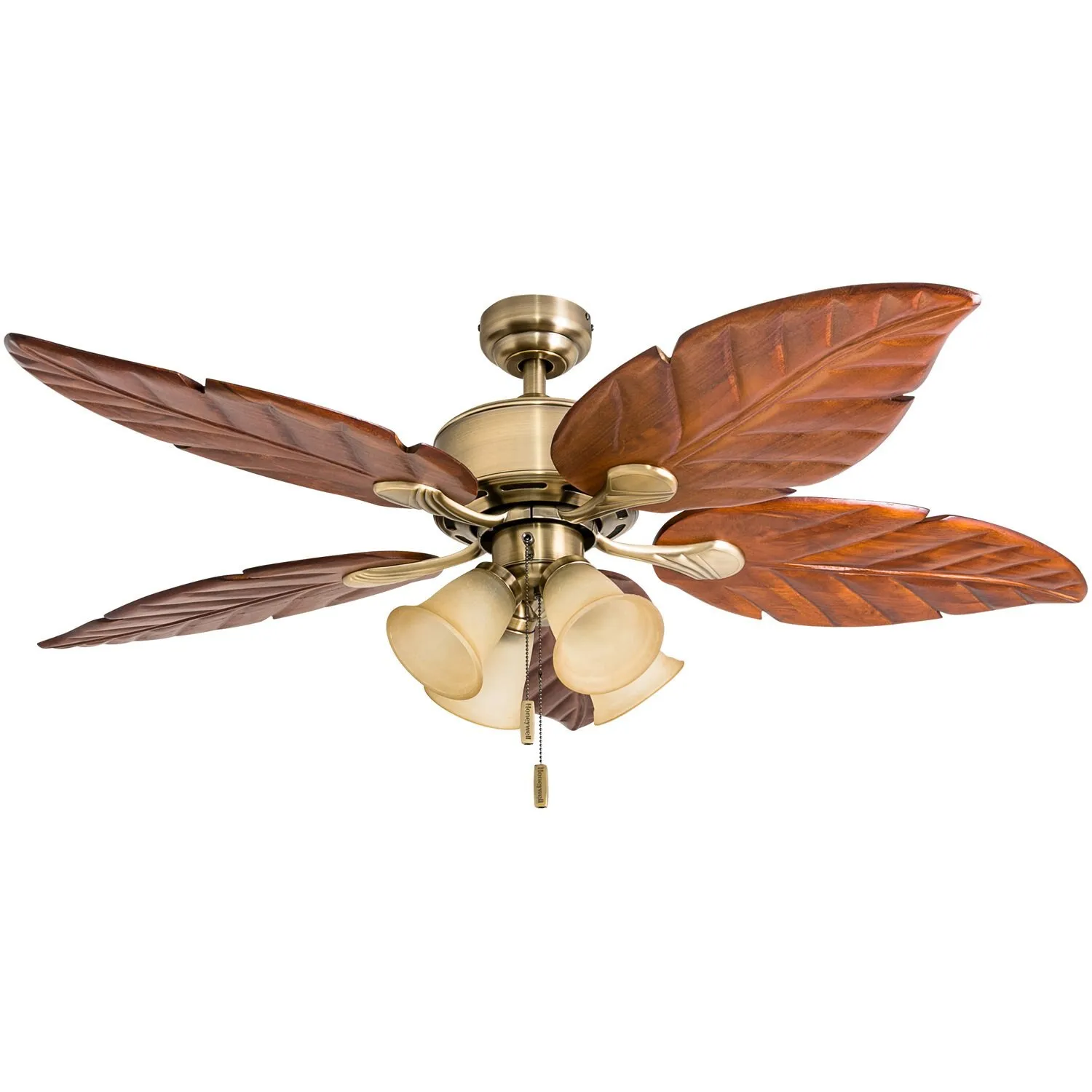 Royal Palm, 52 InchCeiling Fan with Light, Aged Brass