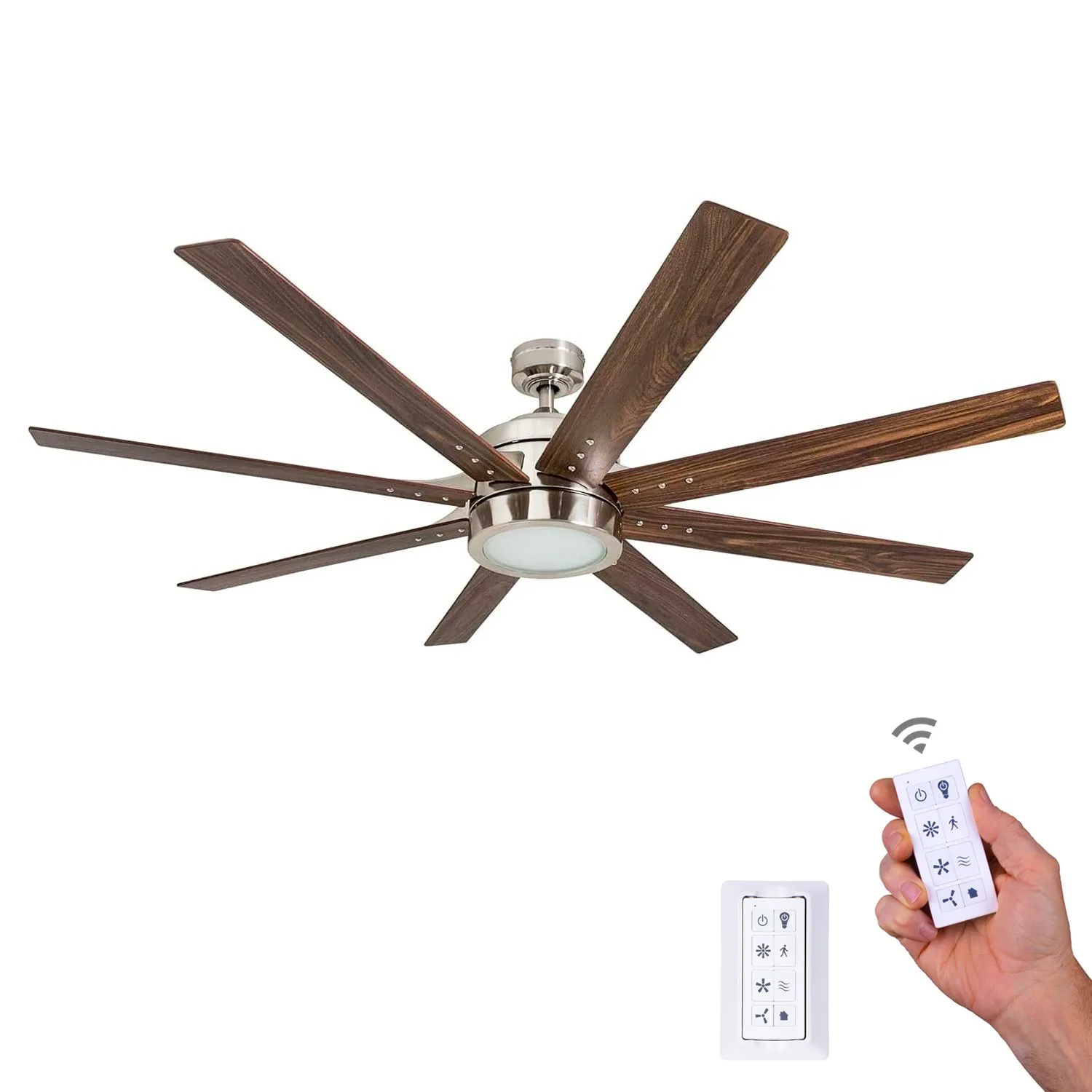 Xerxes, 62 Inch Ceiling Fan with Light And Remote Control, Brushed Nickel