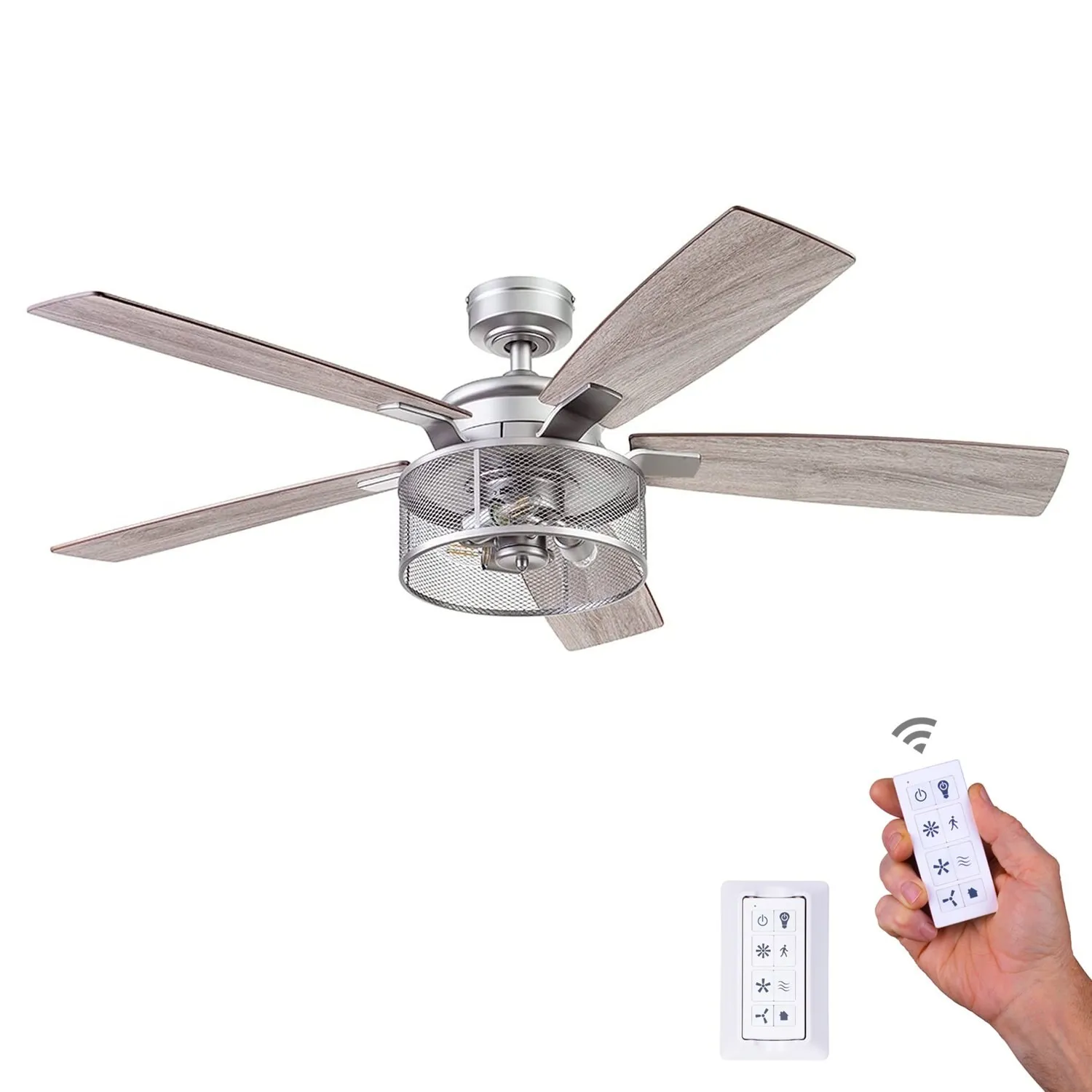 Carnegie, 52 Inch Ceiling Fan with Light And Remote Control, Pewter