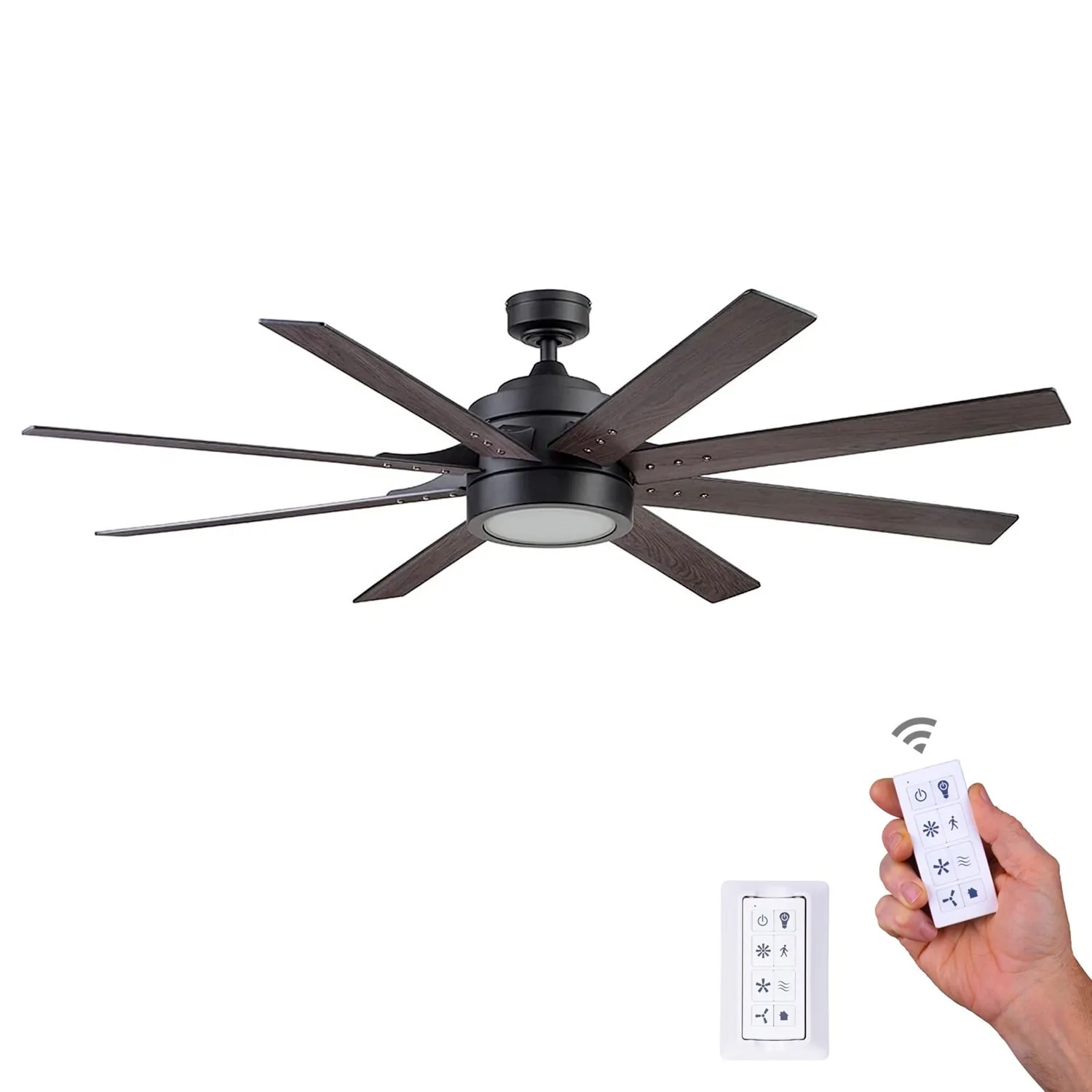 Xerxes, 62 Inch Ceiling Fan with Light And Remote Control, Matte Black
