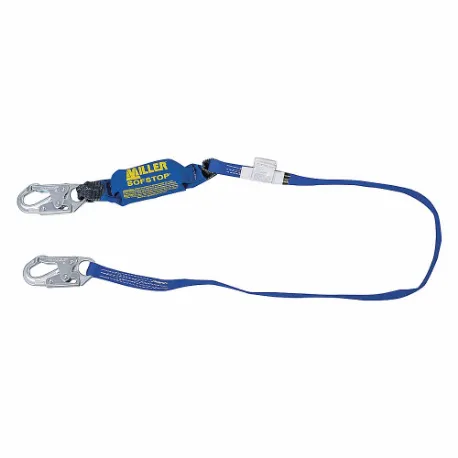 Shock-Absorbing Lanyard, 310 Lb Capacity, Visual Load Indicator, 1 Legs, Blue