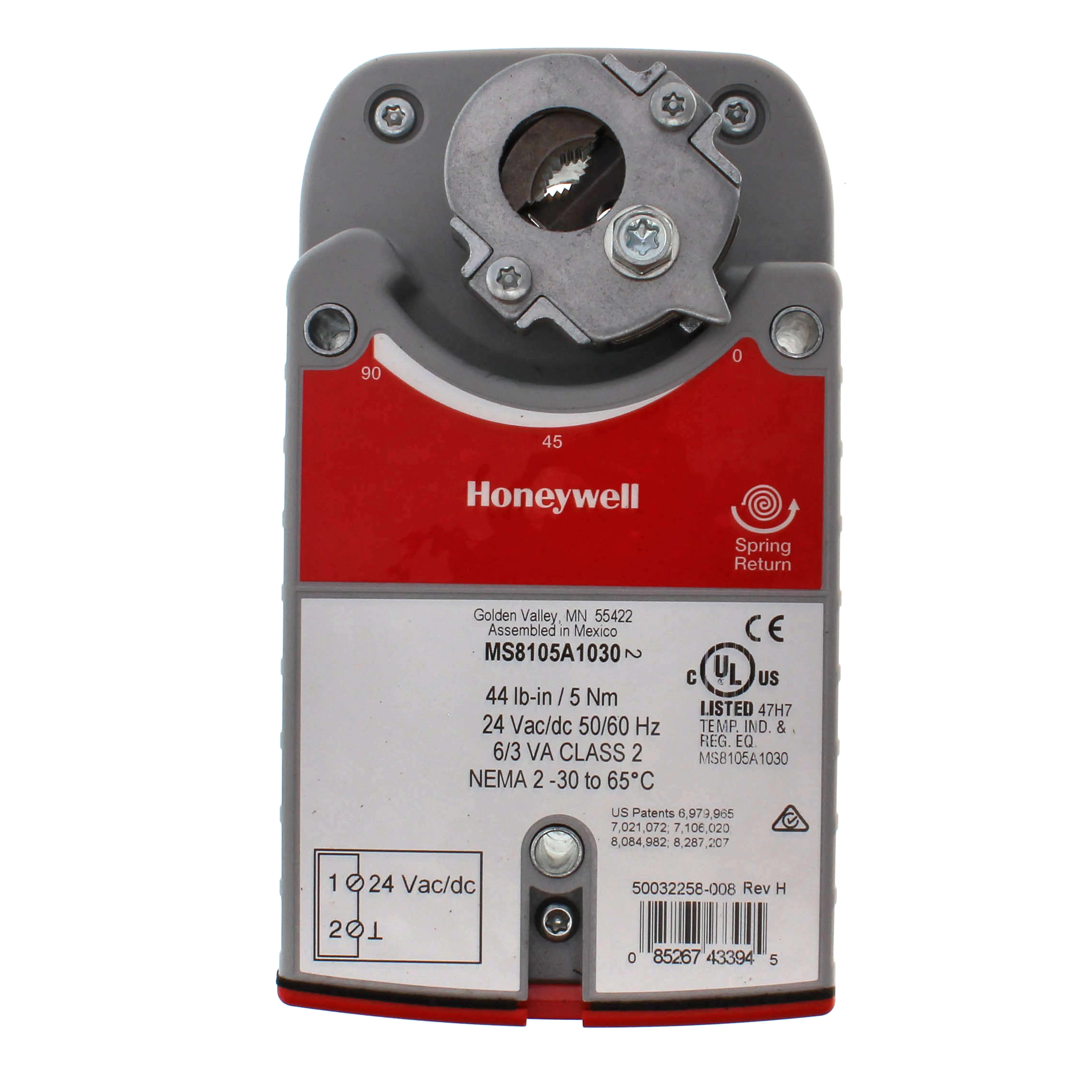 HONEYWELL MS8105A1030 Electric Actuator, -22 Deg. to 149 Deg. F, 44 Inch-Lbs, 24 VAC/DC, On/Off SPST | CD3ZAV 278Y20